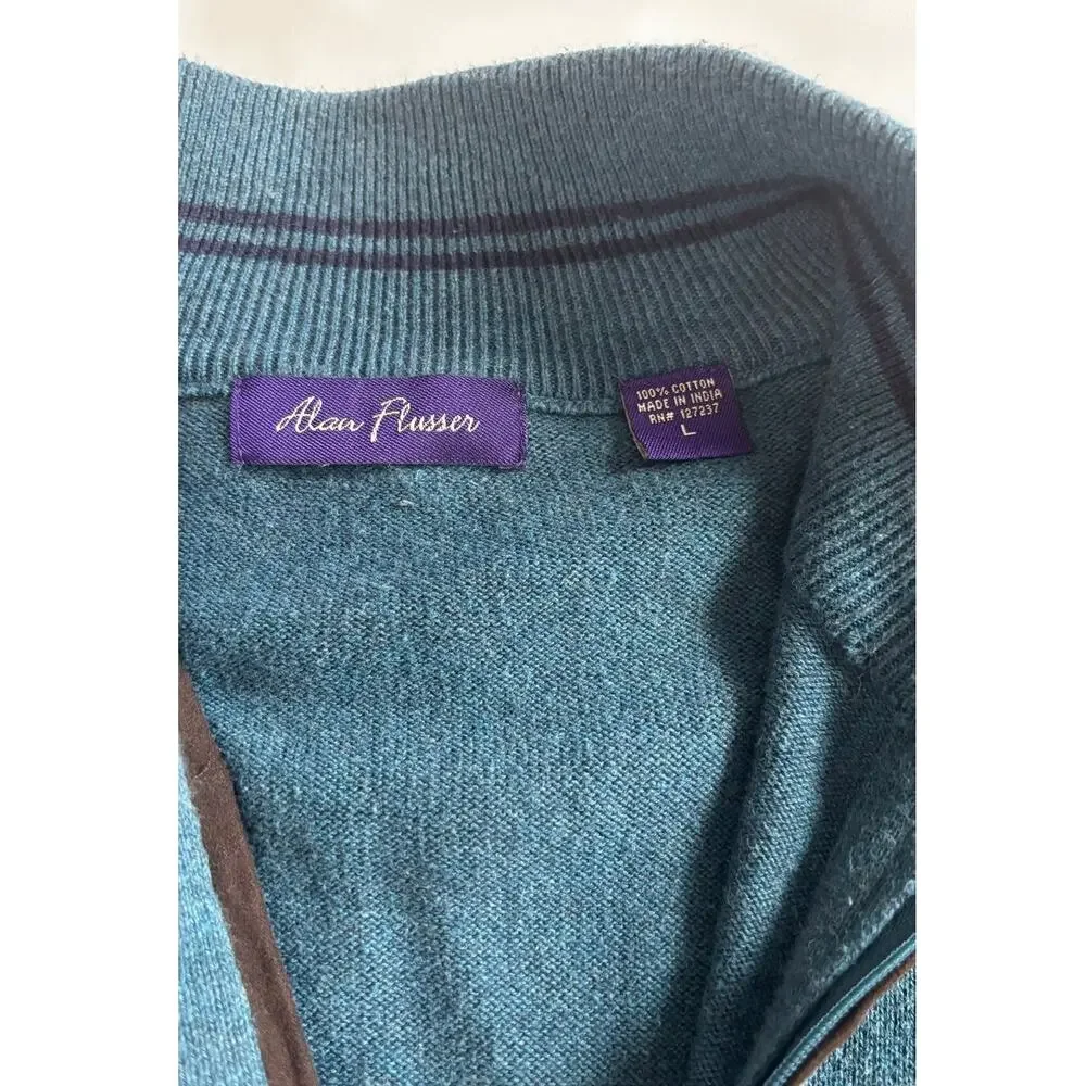 EUC Alan Flusser 100% cotton quarter-zip sweater, blue w/black zipper, LARGE